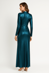 Venechia Foil Bodycon Fit Long Sleeve Maxi Dress
