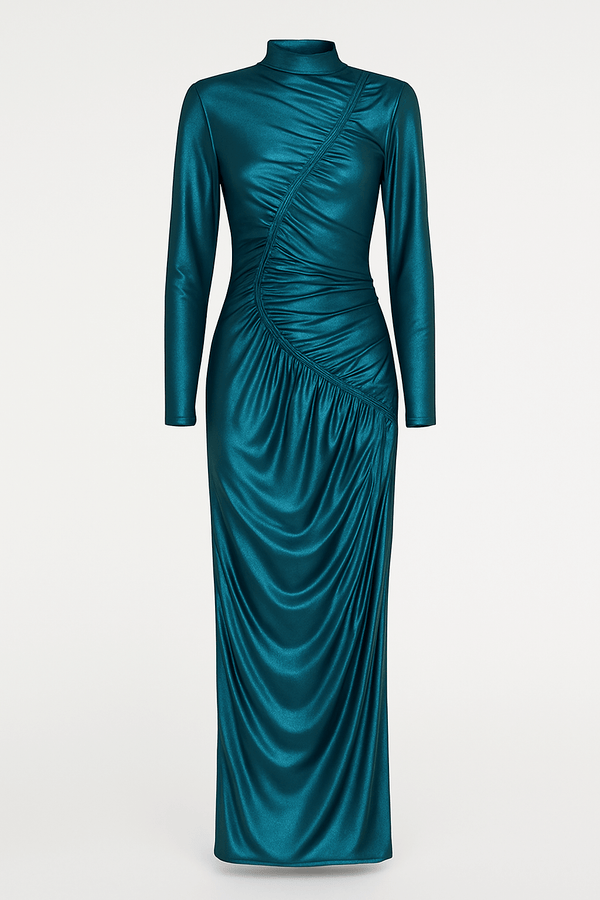 Venechia Foil Bodycon Fit Long Sleeve Maxi Dress