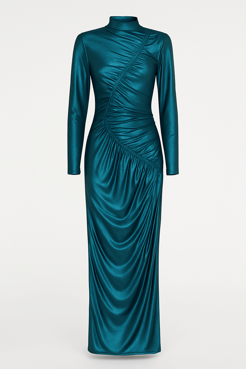 Venechia Foil Bodycon Fit Long Sleeve Maxi Dress