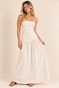 Natural Strapless Ruched Waist Maxi Dress