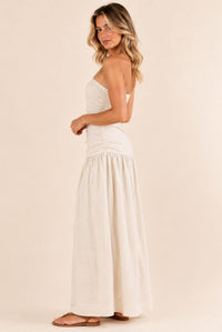 Natural Strapless Ruched Waist Maxi Dress