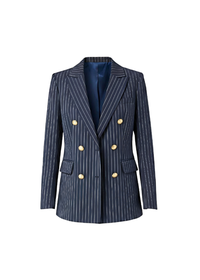 Navy Pinstripe Tailored Blazer with Gold Toned Hammered Round Buttons
