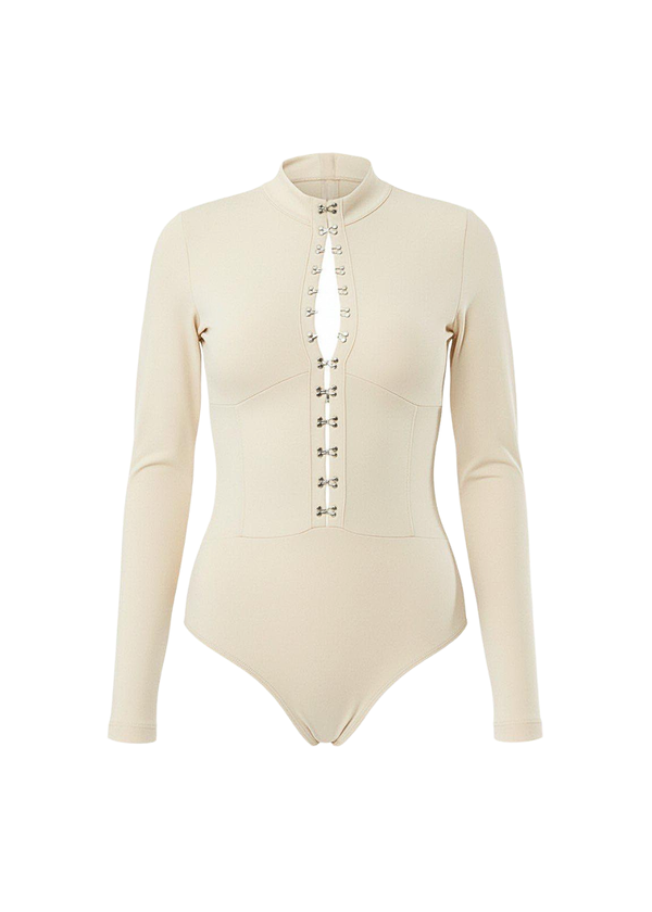 Nude Long Sleeve Hook and Eye Bodysuit