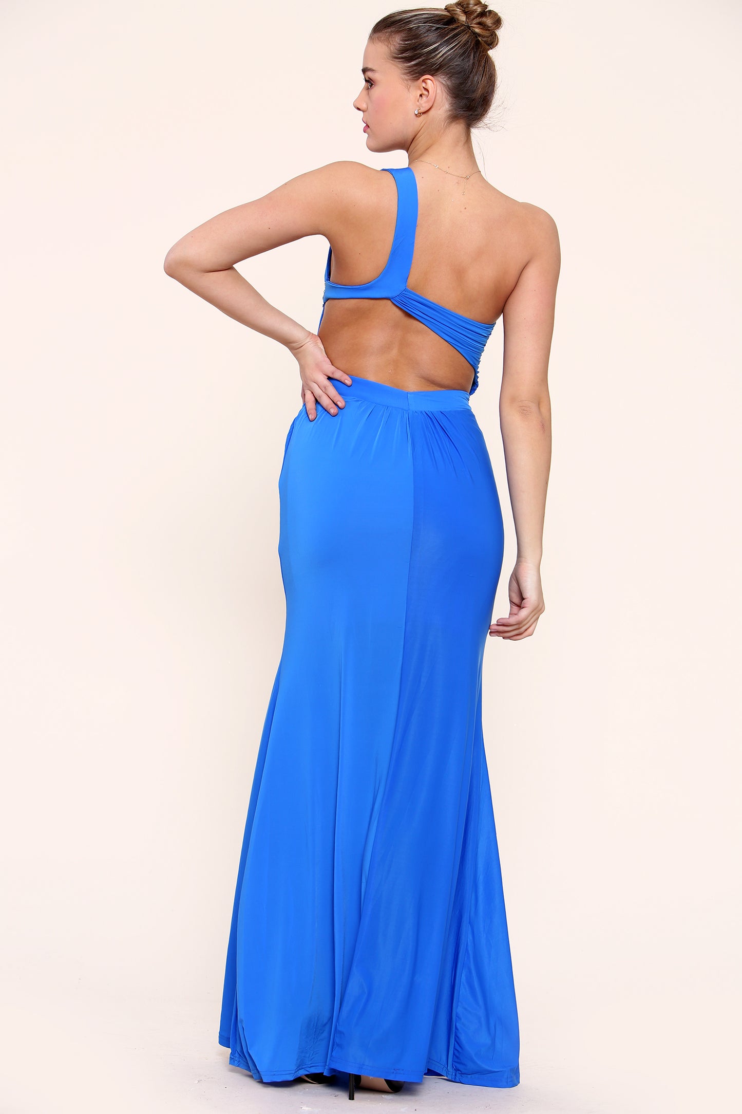 Embellished Asymmetric Gown Maxi Dress