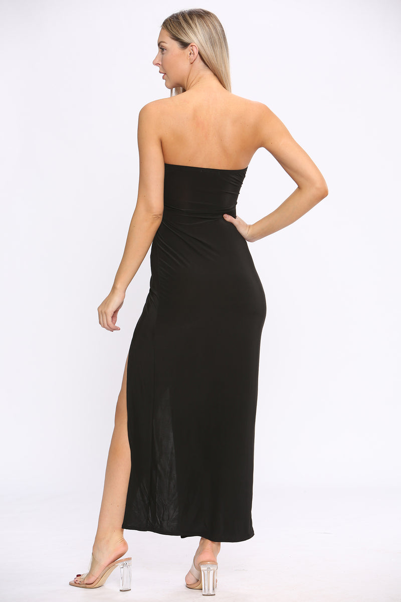 Slinky Sleeveless Bralet Cut-Out High Ruched Slit Maxi Dress