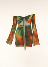 Avinci sheer off shoulder tie front mini dress front view
