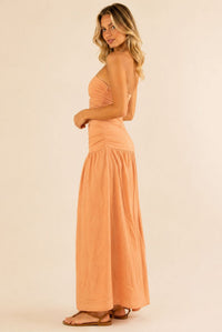 Peach Strapless Ruched Waist Maxi Dress
