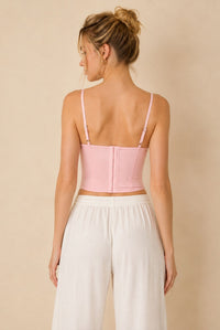 Pink Lace Corset Top With Sheer Mesh Panels