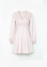 Pink Satin Stitched Waist Mini Dress Long Sleeve Flowing Silhouette