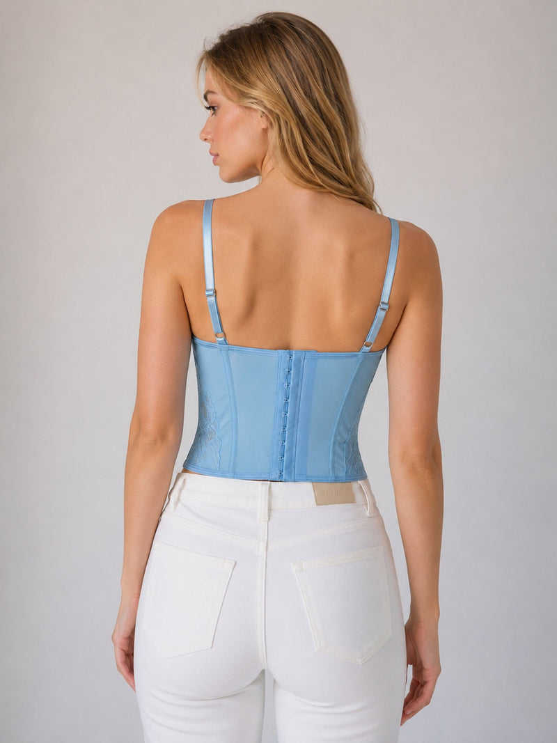 Powder Blue Lace Bustier Corset Top with Adjustable Straps