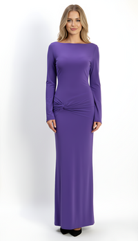 Purple Backless Slinky Knot Waist Bodycon Maxi Dress