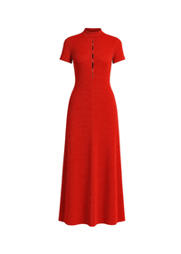 Red Keyhole Detailed Sparkly Slim Fit High Neckline Maxi Dress