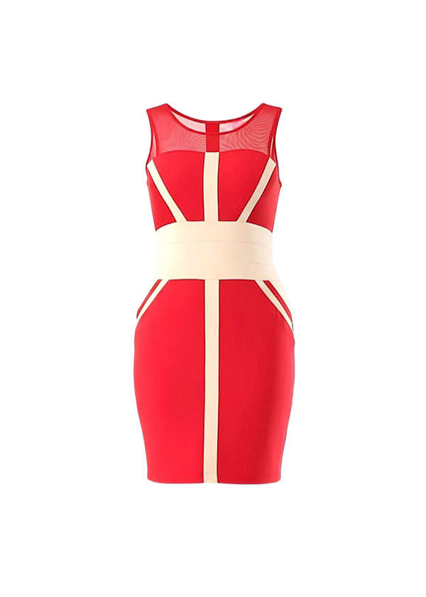 Red Sleeveless Contrast Bandage Bodycon Dress