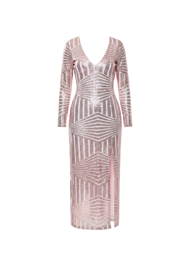 Avinci | Rose Gold Glitter Sequin Maxi Dress With Long Sleeves And Front Split 10 Avinci | Rose Gold Glitter Sequin Maxi Dress With Long Sleeves And Front Split 10