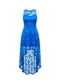 Royal Blue Floral Lace Asymmetrical Hem Party Dress