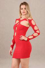 Red Slinky Extreme Cut Out Mini Dress