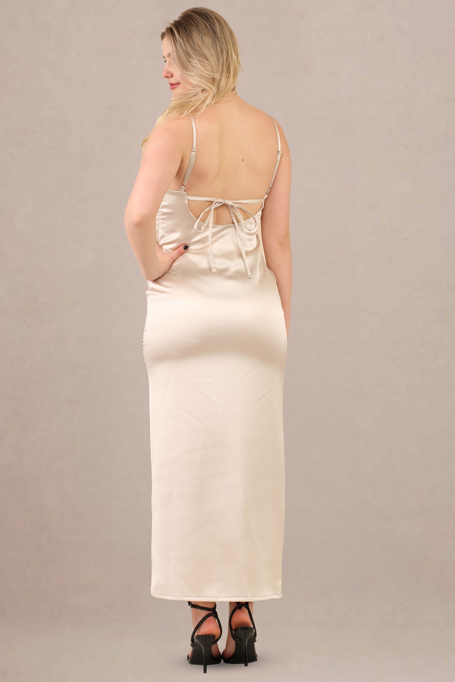 Avinci Beige Silky Satin Midi Dress