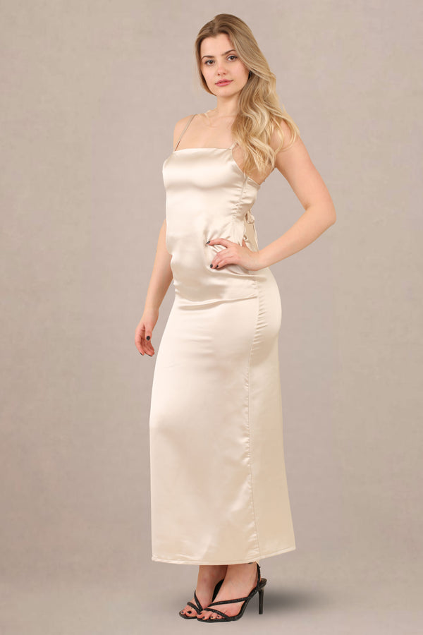 Avinci Beige Silky Satin Midi Dress - Maxi Dress - Avinci
