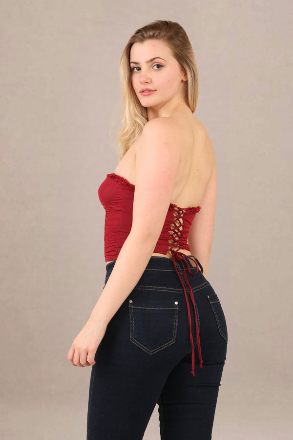 Avinci Brick Red Corset Top with Ruching Details - Tops - Avinci