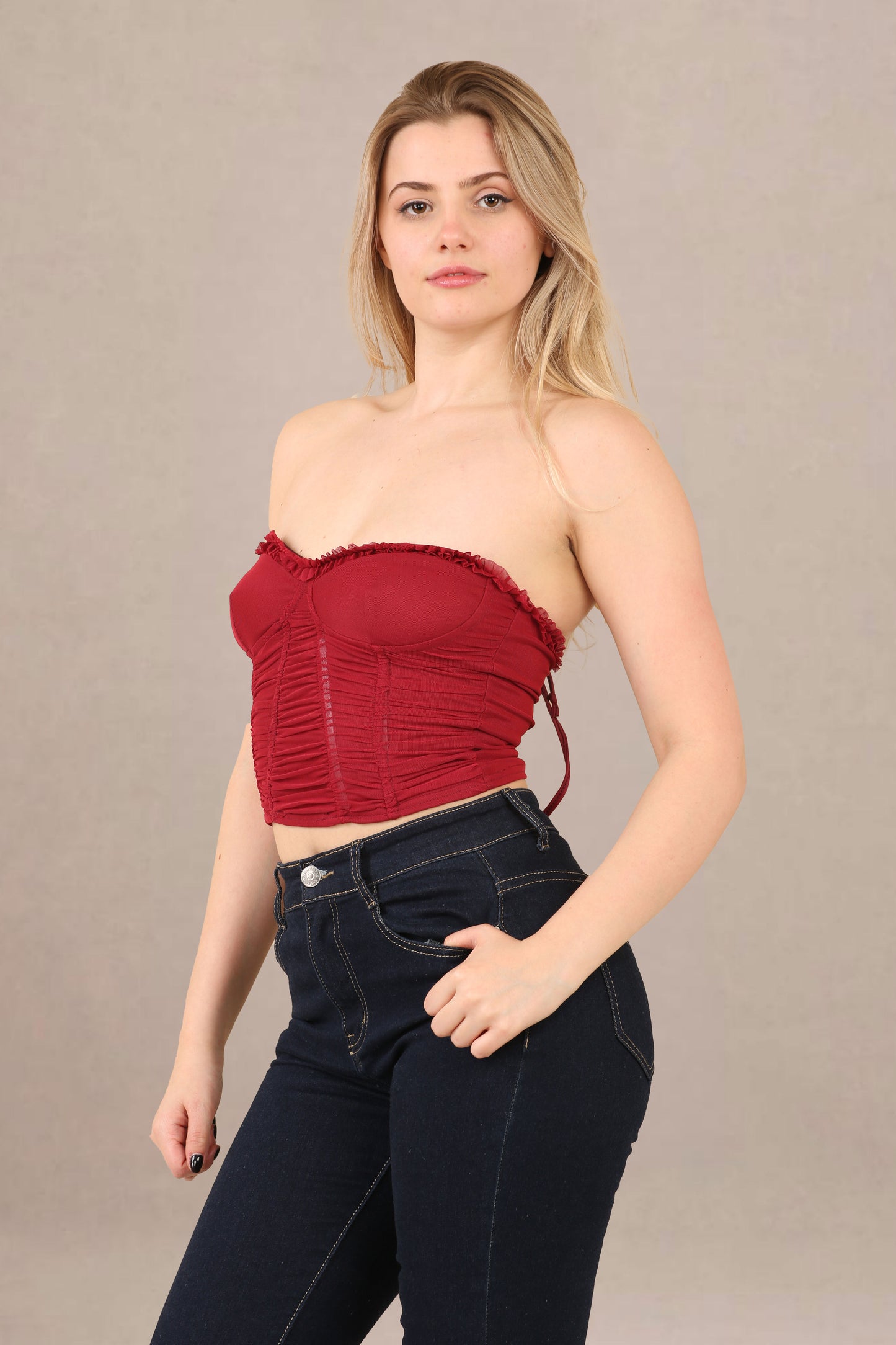 Avinci Brick Red Corset Top with Ruching Details