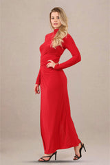 Ruched Cut-Out High Neck Thigh Slit Maxi Dress