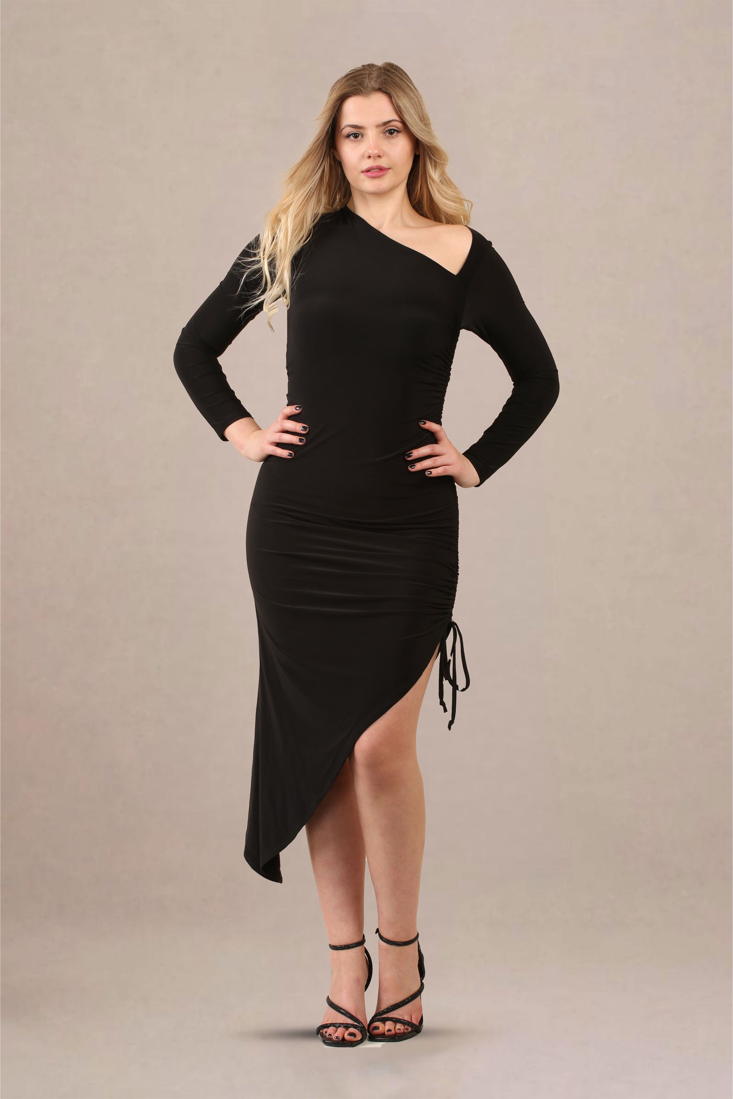 Asymmitrical Ruched Midi Dress