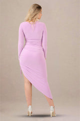 One-Shoulder Asymmetrical Ruched Midi Bodycon Dress