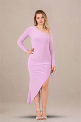One-Shoulder Asymmetrical Ruched Midi Bodycon Dress