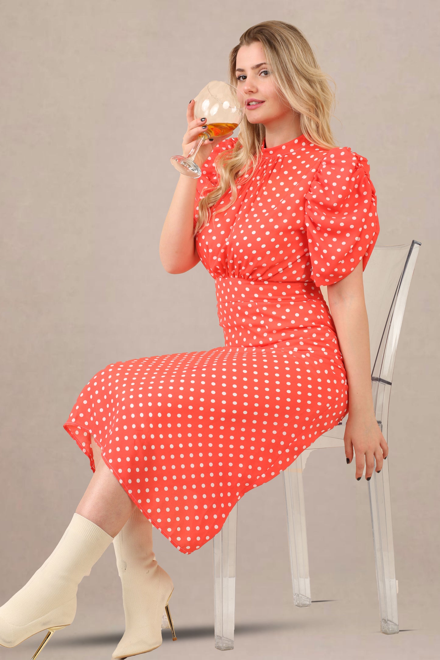 Classic Polka Dot Midi Dress