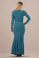 Avinci Blue Slinky Ruched Long Sleeve Maxi Dress - Maxi Dress - Avinci