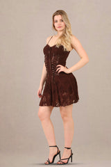 Avinci Chocolate Lace Corset Detail Mini Dress - Mini Dress - Avinci