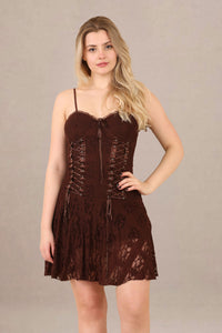 Avinci Chocolate Lace Corset Detail Mini Dress