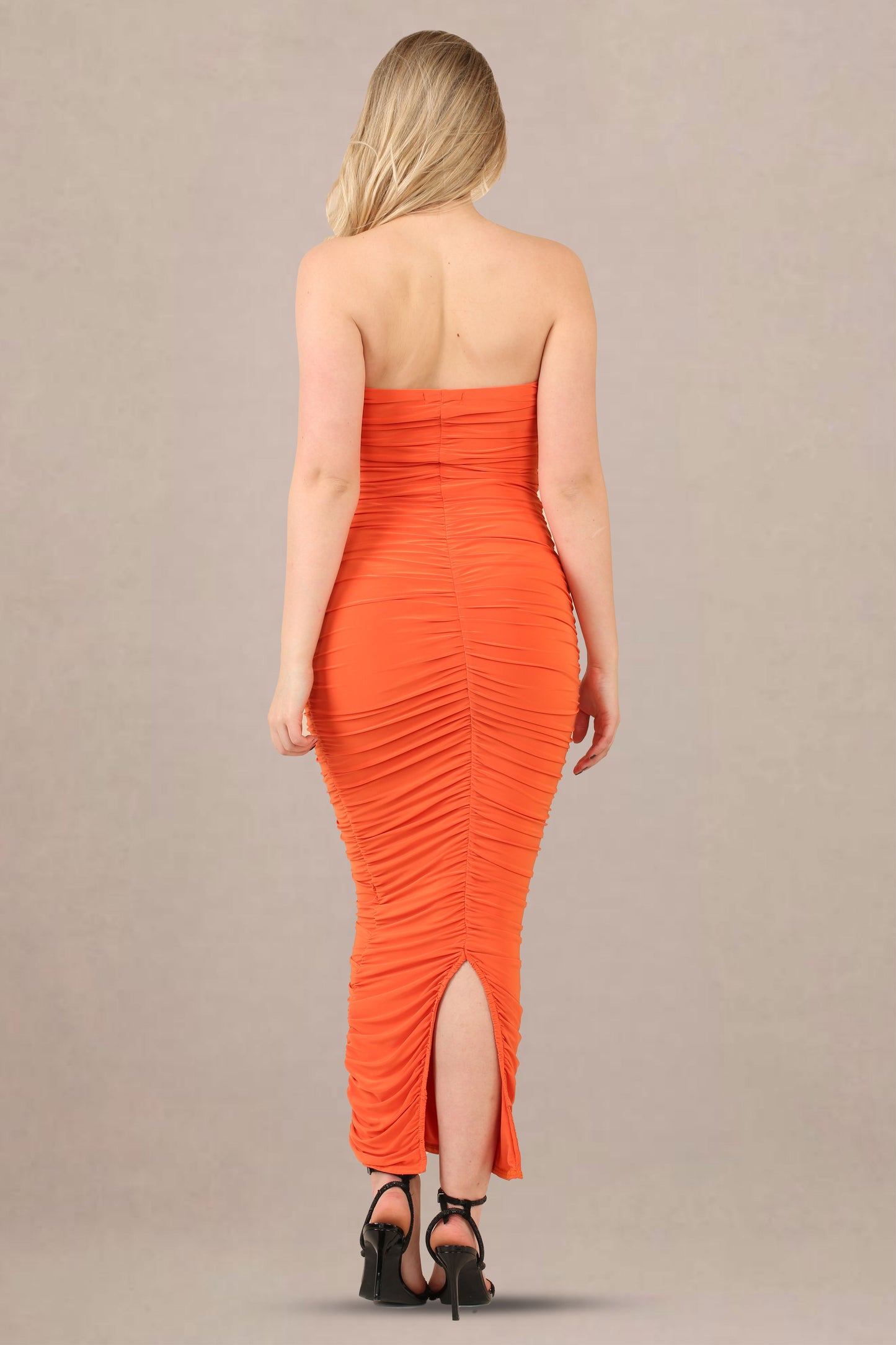 Turn Heads with the Bold and Vibrant Orange Slinky Bandeau Maxi Dress