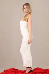 Ruched Bodycon Fit Slinky Bandeau Midi Dress