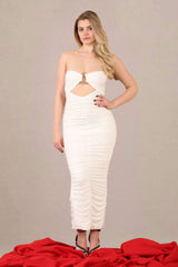 Ruched Bodycon Fit Slinky Bandeau Midi Dress