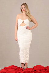 Ruched Bodycon Fit Slinky Bandeau Midi Dress