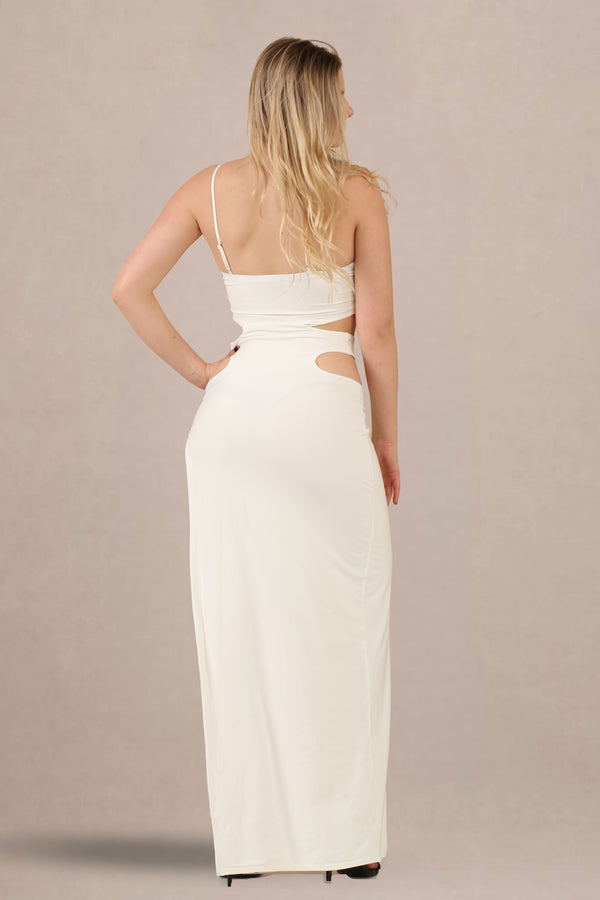 Avinci Cream Slinky Halter Neck Cut-Out Maxi Dress