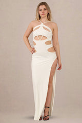 Stretch Cut-Out Detail Bodycon High Slit Maxi Dress