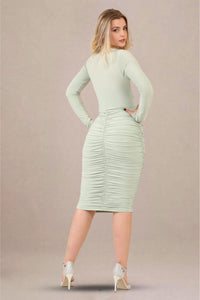 Pastel Green Slinky Wrap Dress - Midi Dress - Avinci