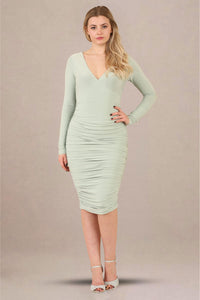 Pastel Green Slinky Wrap Dress - Midi Dress - Avinci