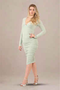 Pastel Green Slinky Wrap Dress - Midi Dress - Avinci