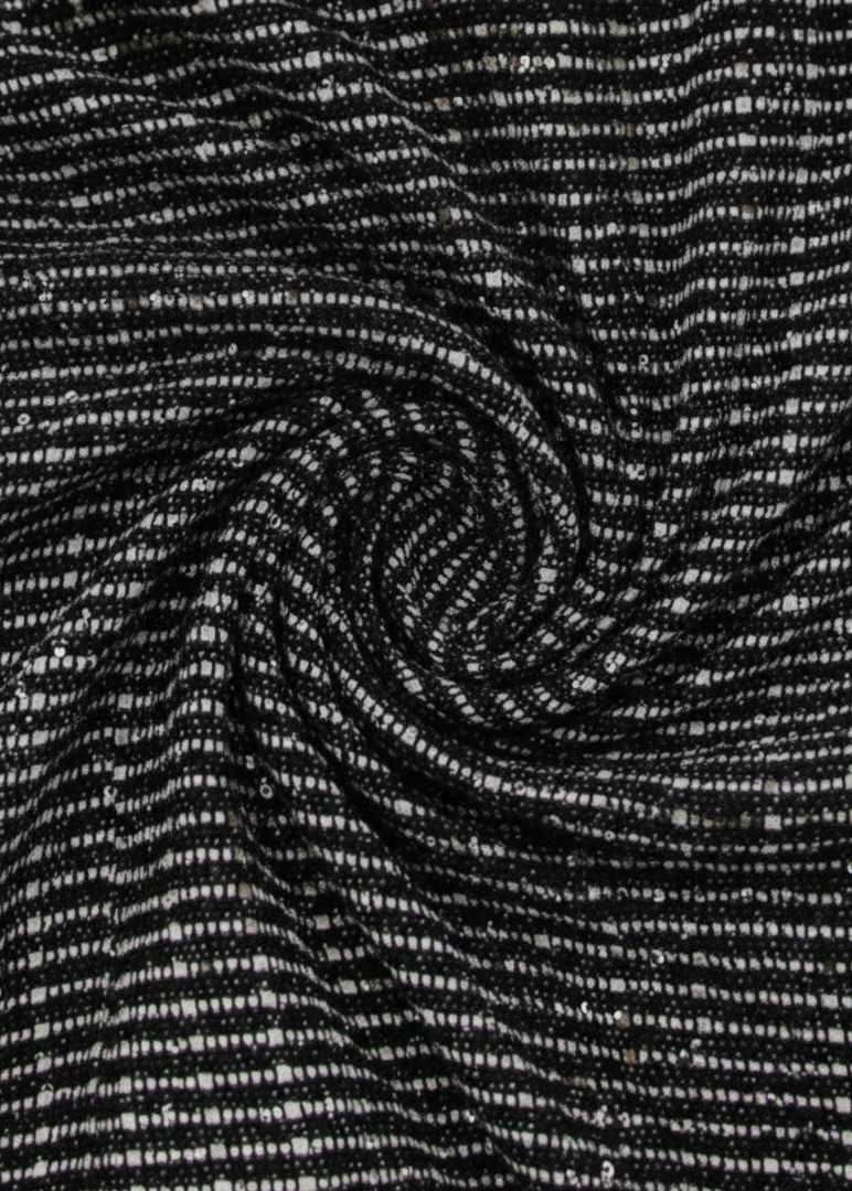 Silver Stripped Nylon Metallic Sequin Long Sleeve Bodycon Maxi Dress