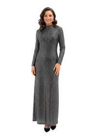 Silver Stripped Nylon Metallic Sequin Long Sleeve Bodycon Maxi Dress