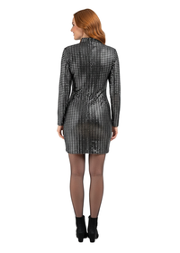 Silver Stripped Nylon Metallic Sequin Long Sleeve Bodycon Mini Dress