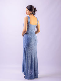 Sky Blue Mermaid Ruched Waist Sleeveless Flared Hi-Low Hem Dress