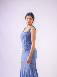 Sky Blue Mermaid Ruched Waist Sleeveless Flared Hi-Low Hem Dress