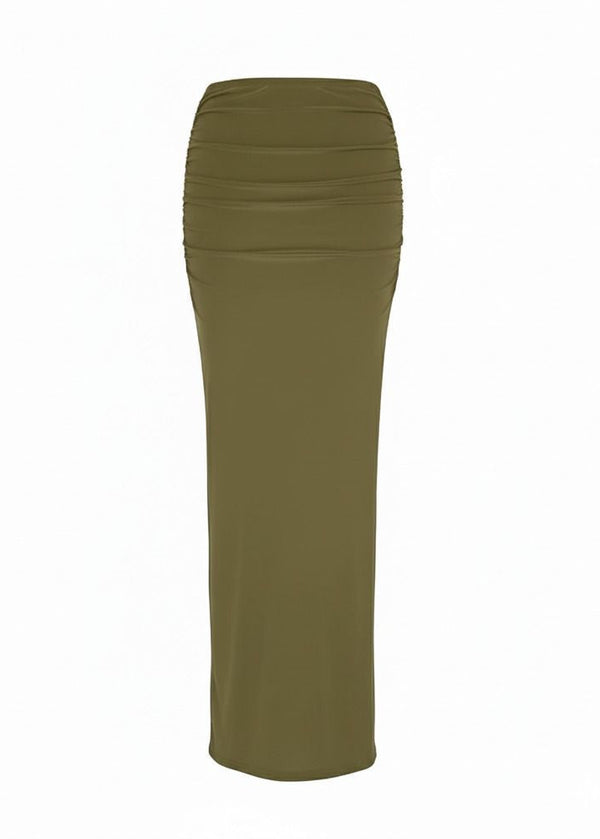 Stretch Fit Classic High Waist Draped Maxi Skirt