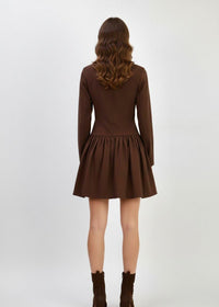 Brown Tailored Long Sleeve V-Neck Blazer Dress