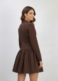 Brown Tailored Long Sleeve V-Neck Blazer Dress