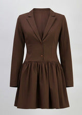 Brown Tailored Long Sleeve V-Neck Blazer Dress